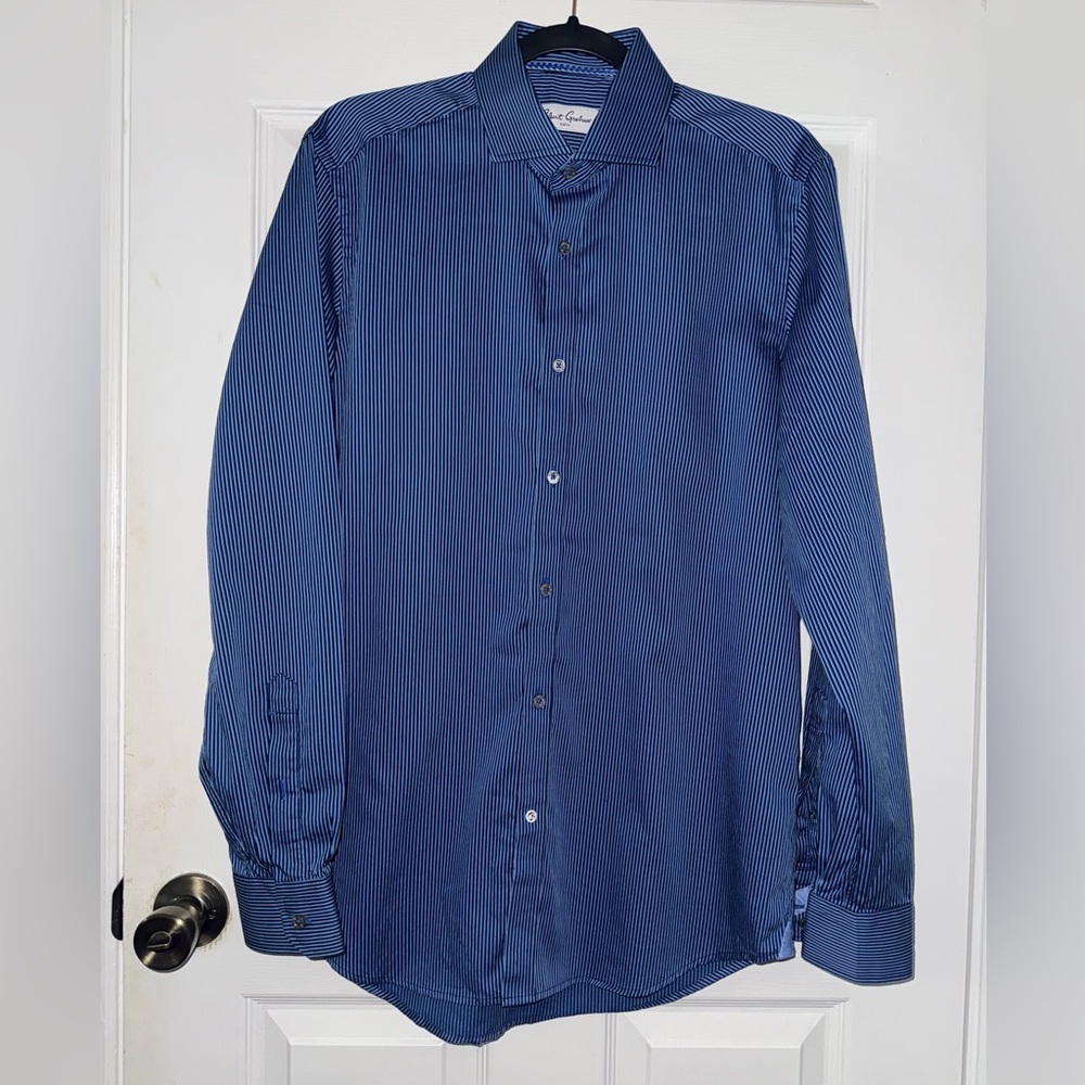 Robert Graham Men’s Shirt Cotton Blue Striped Long Sleeve Button Down 39-15.5